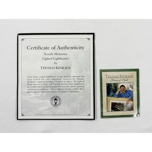 1999 Thomas Kinkade Seaside Memories Lighted Lighthouse The Light Of Peace COA - Picture 9 of 12